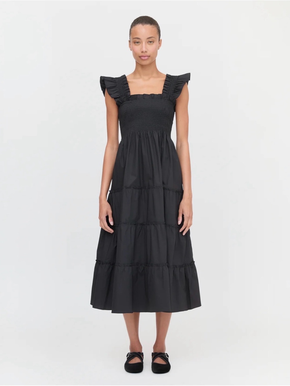 Hillhouse Nap Dress Black Ruffled Tiered Midi Dress Medium